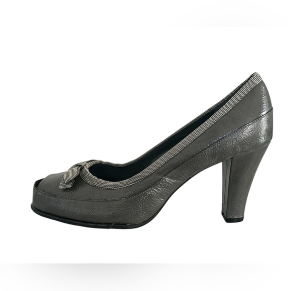 Aerosoles Benefit Gray Peep Toe Bow Pumps Heel Shoes Sz 10 - Picture 1 of 14